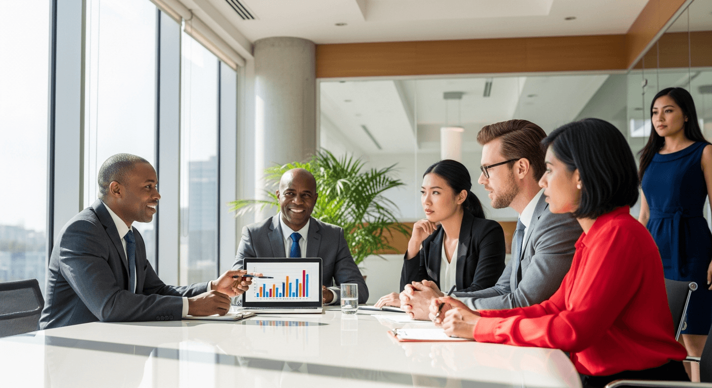 Equipe Visum Calc em reunião de negócios